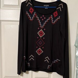 Black Top with Red and White Geometric Design by Roper